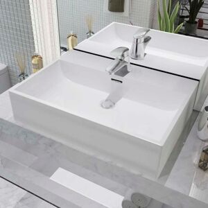 vidaXL Lavabo con orificio para grifo cerámica 60,5x42,5x14,5 cm blanco