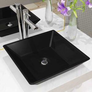 vidaXL Lavabo cuadrado de cerámica negro 41,5x41,5x12 cm