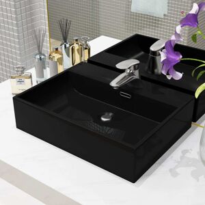 vidaXL Lavabo con orificio para grifo cerámica negro 51,5x38,5x15 cm