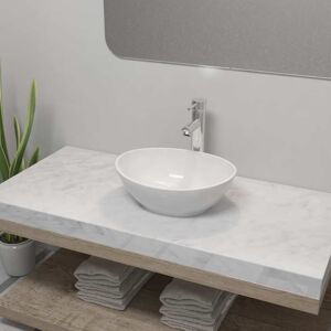 vidaXL Lavabo de baño con grifo mezclador cerámica ovalado blanco