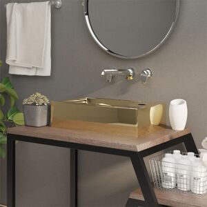 vidaXL Lavabo con rebosadero 49x25x15 cm cerámica dorado