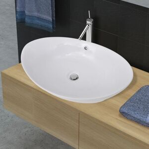 vidaXL Lavabo ovalado y orificio desbordamiento cerámica 59x38,5 cm