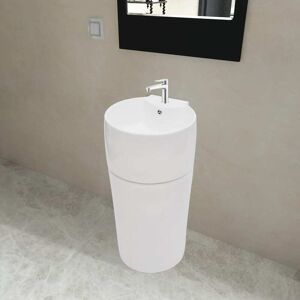 vidaXL Lavabo de pie redondo de cerámica hueco de grifo/desagüe blanco