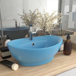 vidaXL Lavabo lujoso con rebosadero cerámica azul claro 58,5x39 cm