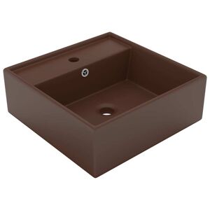 vidaXL Lavabo cuadrado rebosadero cerámica marrón oscuro mate 41x41 cm