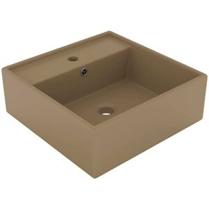 vidaXL Lavabo lujoso cuadrado rebosadero cerámica crema mate 41x41 cm