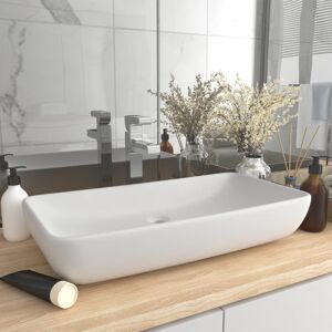 vidaXL Lavabo de lujo de cerámica rectangular blanco mate 71x38 cm