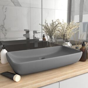 vidaXL Lavabo de lujo de cerámica rectangular gris claro mate 71x38 cm