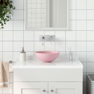 vidaXL Lavabo de cuarto de baño redondo cerámica rosa mate