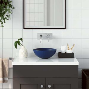 vidaXL Lavabo de cuarto de baño redondo de cerámica azul oscuro