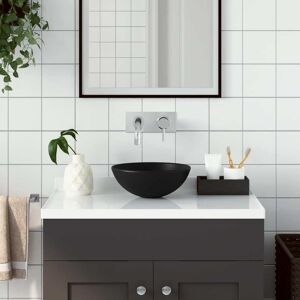 vidaXL Lavabo de cuarto de baño redondo cerámica negro mate