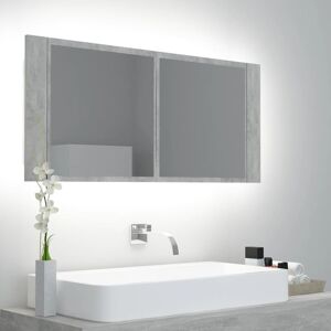 vidaXL Armario espejo baño luz LED acrílico gris hormigón 100x12x45 cm