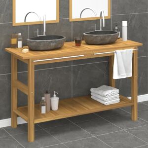 vidaXL Tocador de baño con lavabos piedra de río madera maciza de teca