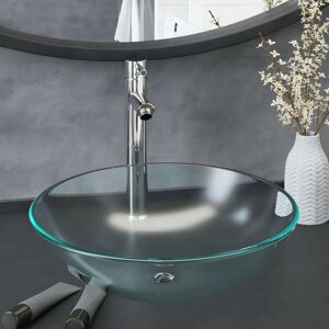 vidaXL Lavabo con grifo y tapón pulsador cristal templado esmerilado