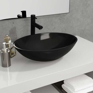 vidaXL Lavabo de vidrio negro 50x37x14 cm