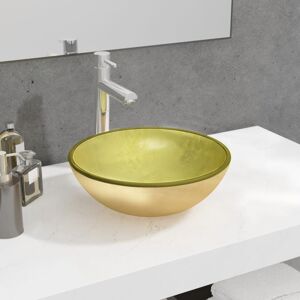 vidaXL Lavabo de vidrio templado dorado 35x12 cm