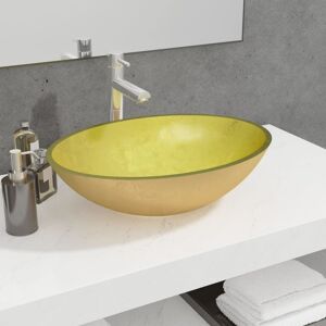 vidaXL Lavabo de vidrio dorado 50x37x14 cm