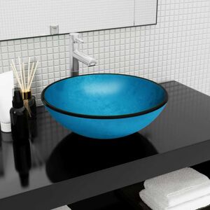 vidaXL Lavabo de vidrio templado azul 42x14 cm