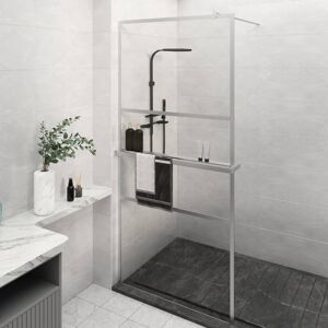 vidaXL Mampara ducha con estante vidrio ESG y aluminio cromo 80x195 cm