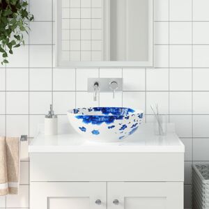 vidaXL Lavabo sobre encimera redondo cerámica blanco y azul Φ41x14 cm