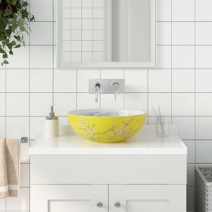 vidaXL Lavabo sobre encimera redondo cerámica blanco amarillo Φ41x14cm