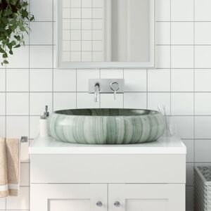 vidaXL Lavabo sobre encimera ovalado cerámica verde 59x40x15 cm