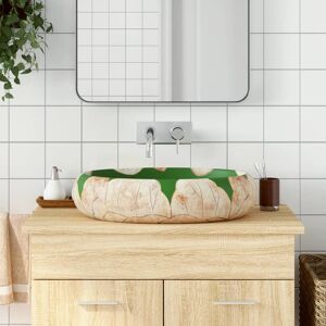 vidaXL Lavabo sobre encimera ovalado cerámica verde marrón 59x40x15 cm