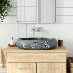 vidaXL Lavabo sobre encimera ovalado cerámica gris 59x40x15 cm