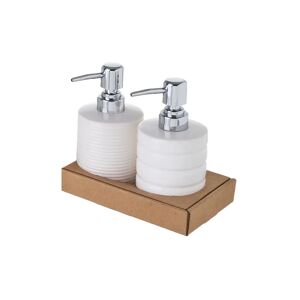 LOLAhome Set de 2 dispensadores de jabón de anillos de cerámica blancos de Ø 7x15 cm