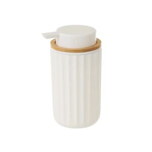 LOLAhome Dispensador de jabón de bambú y PVC blanco de Ø 9x14 cm