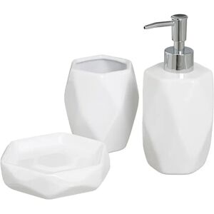 LOLAhome Set de dispensador, jabonera y portacepillos geométricos de cerámica blancos