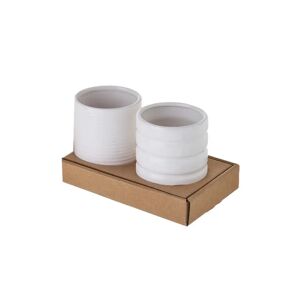 LOLAhome Set de 2 portacepillos vaso de anillos de cerámica blancos de Ø 7x9 cm