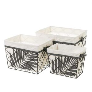 LOLAhome Set de 3 cestos de baño de metal negros y beige