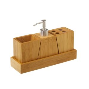 LOLAhome Set de accesorios de baño de dispensador y portacepillos debambú marrón