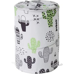 LOLAhome Cesto de ropa plegable blanco de tela con cactus de Ø 40x55cm