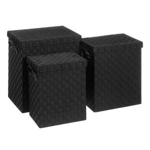 LOLAhome Set de 3 cestos de ropa trenzados de polipropileno negros