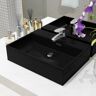 vidaXL Lavabo Con Orificio Para Grifo Cerámica Negro 51.5x38.5x15 Cm