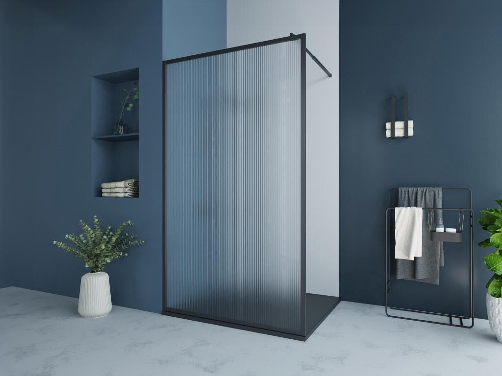 Shower & Design Mampara de ducha italiana con cristal texturado - 120x200 cm, negro mate - VIRANA