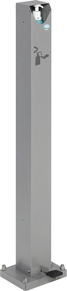 VAR Columna dispensadora de jabón y desinfección de manos, con pedal, H x A x P 1194 x 256 x 230 mm, plateado