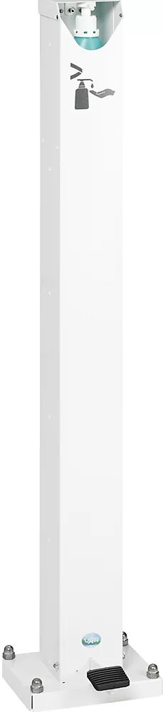 VAR Columna dispensadora de jabón y desinfección de manos, con pedal, H x A x P 1194 x 256 x 230 mm, blanco