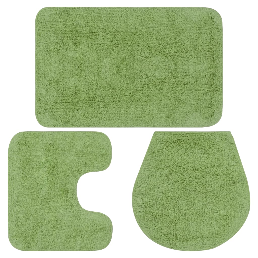 vidaXL Conjunto de alfombrillas de baño de tela 3 piezas verde