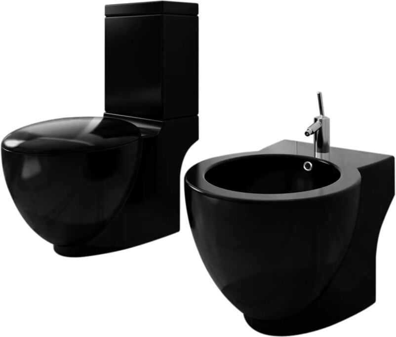 vidaXL Juego de váter WC y bidé de cerámica negro