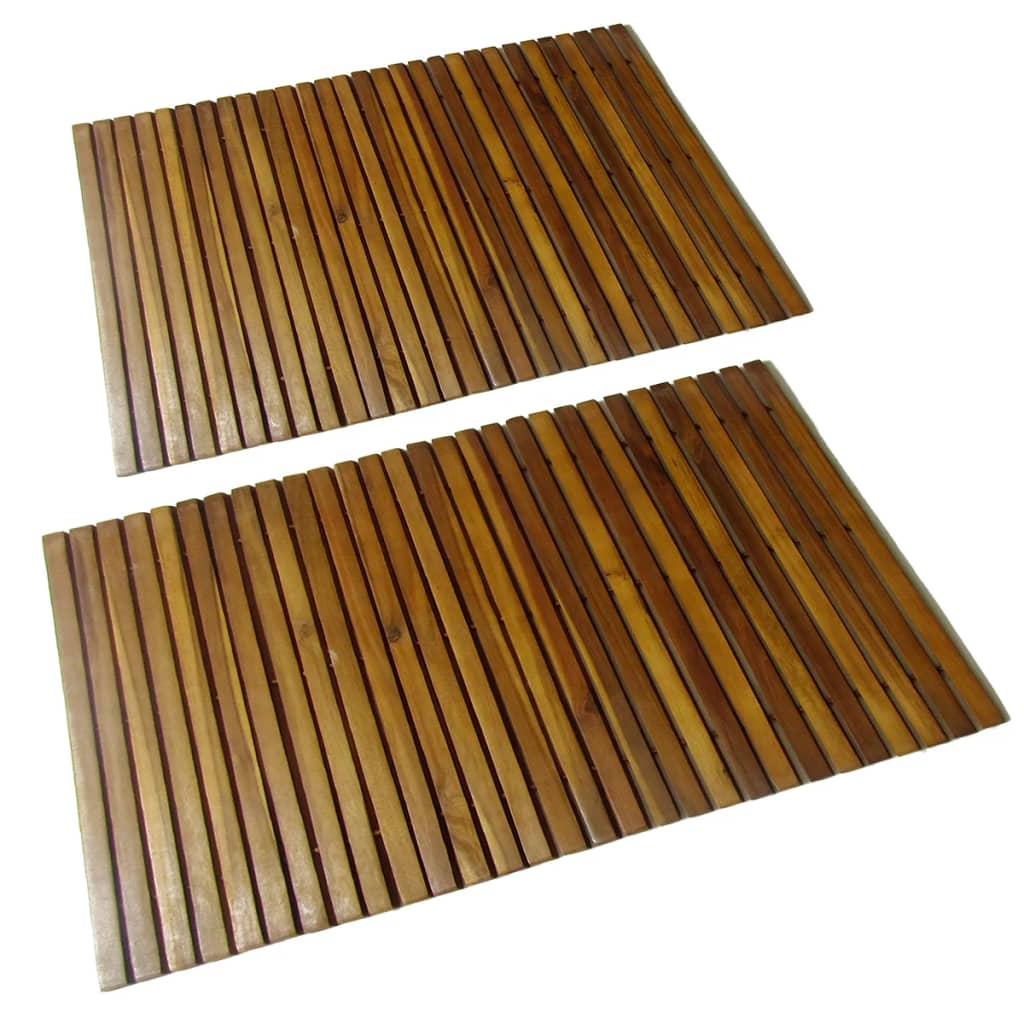 vidaXL Set 2 alfombras de acacia para el baño, 80 x 50 cm