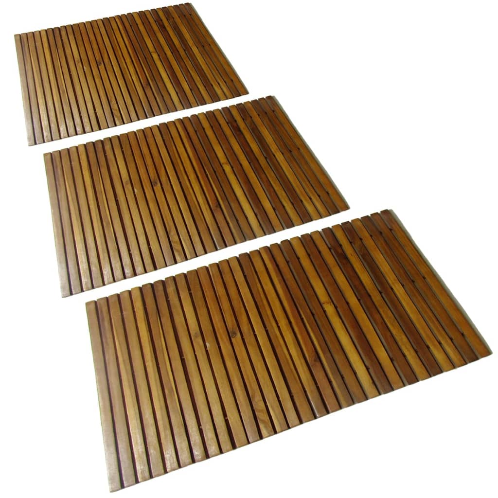 vidaXL Set 3 alfombras de acacia para el baño, 80 x 50 cm