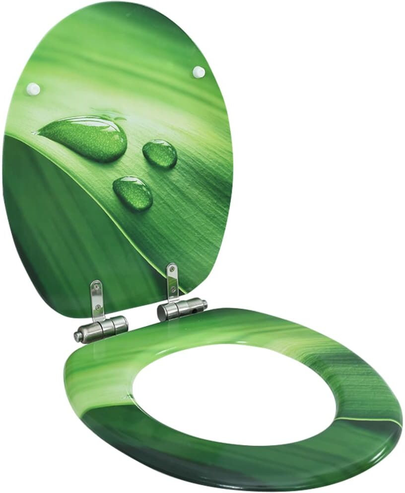 vidaXL Asiento WC tapa de cierre suave MDF verde diseño gotas de agua