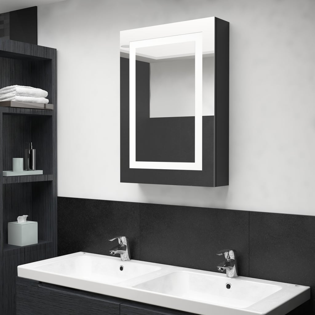 vidaXL Armario de baño con espejo LED negro brillante 50x13x70 cm