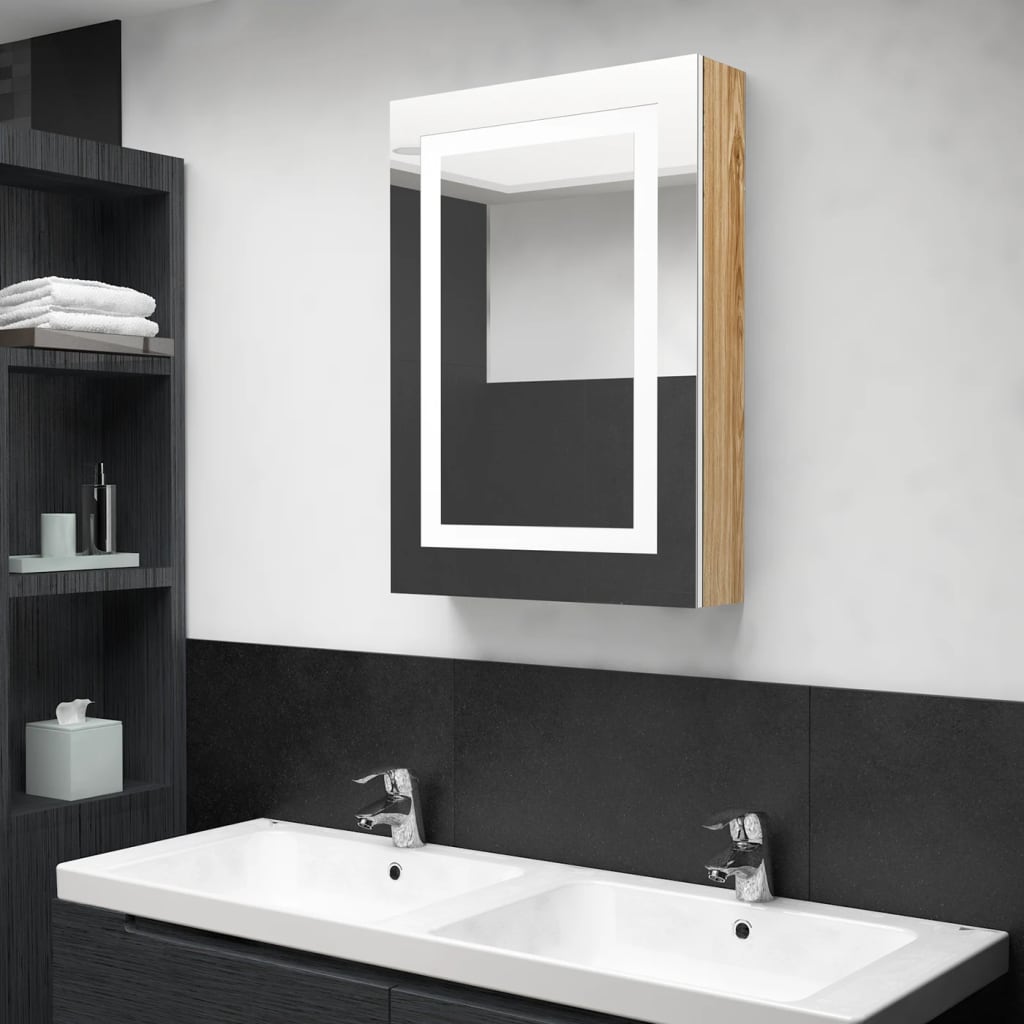 vidaXL Armario de baño con espejo y LED blanco y roble 50x13x70 cm