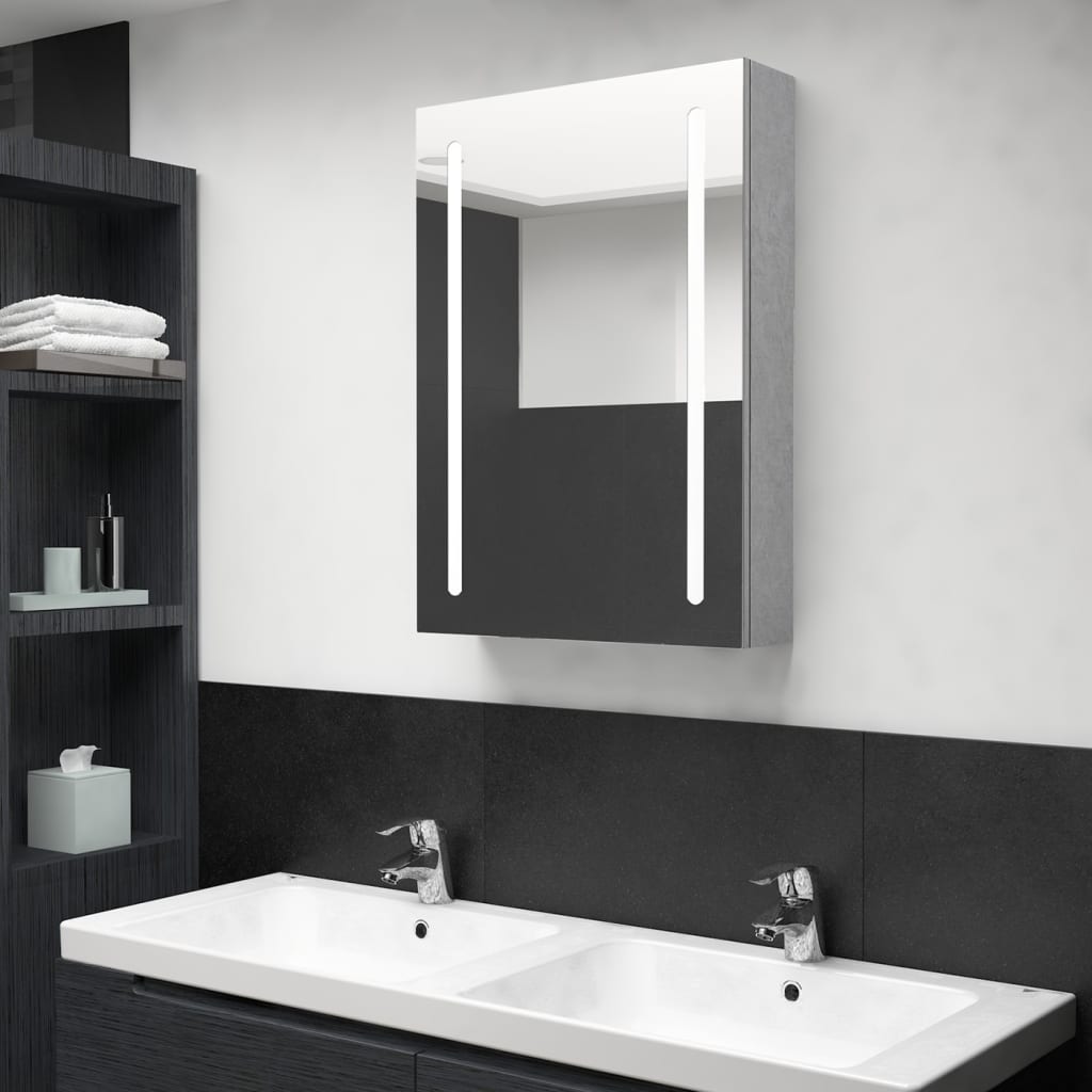 vidaXL Armario de baño con espejo y LED gris hormigón 50x13x70 cm
