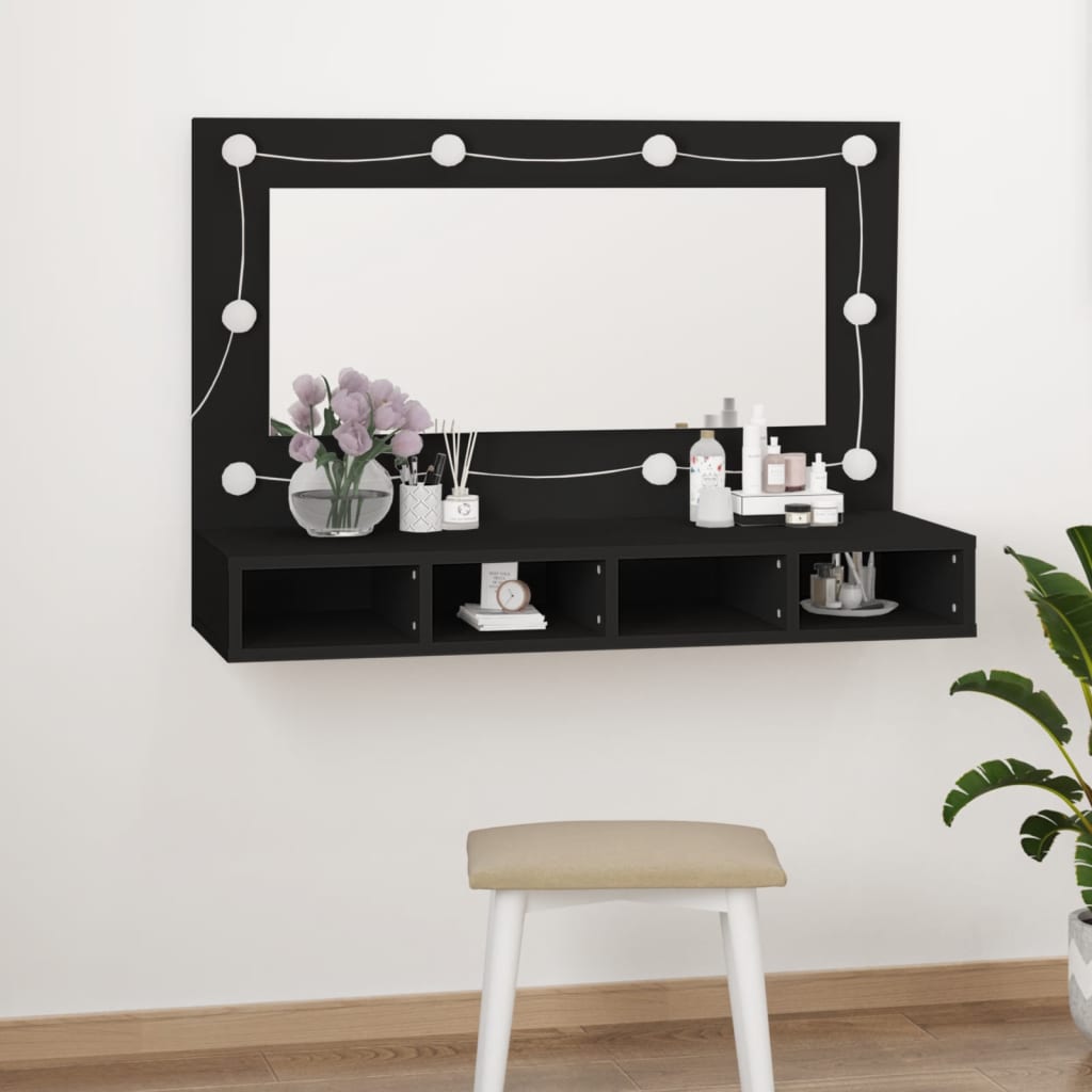 vidaXL Mueble con espejo y LED negro 90x31,5x62 cm