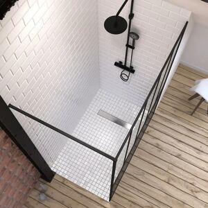 AURLANE Pack Paroi de douche 140x200 cm noir mat + RECEVEUR DE DOUCHE A CARRELER 90x140CM RECOUPABLE - Publicité